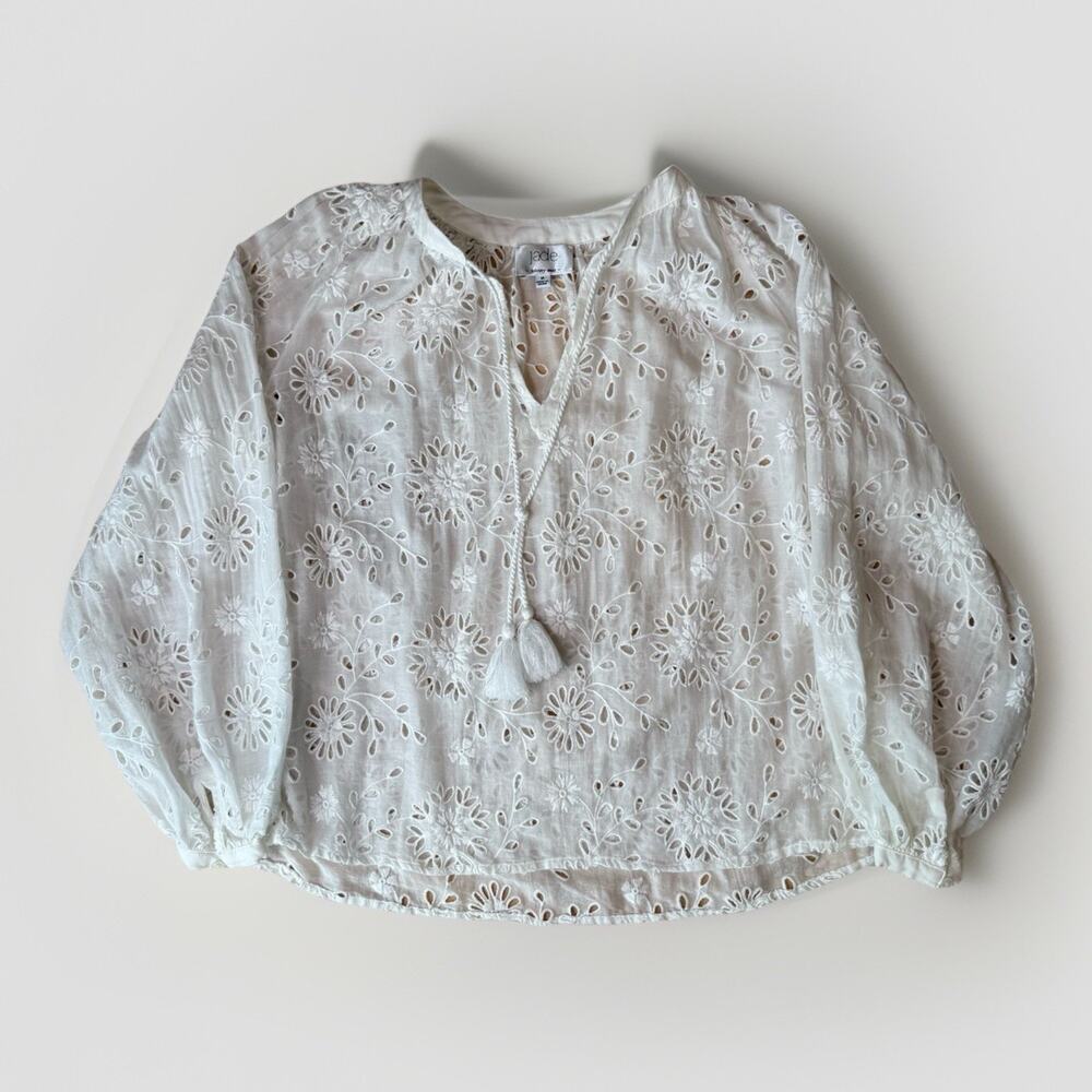 Johnny Was Jade Blouse Women's Medium White Boho Cottage Embroidered Summer